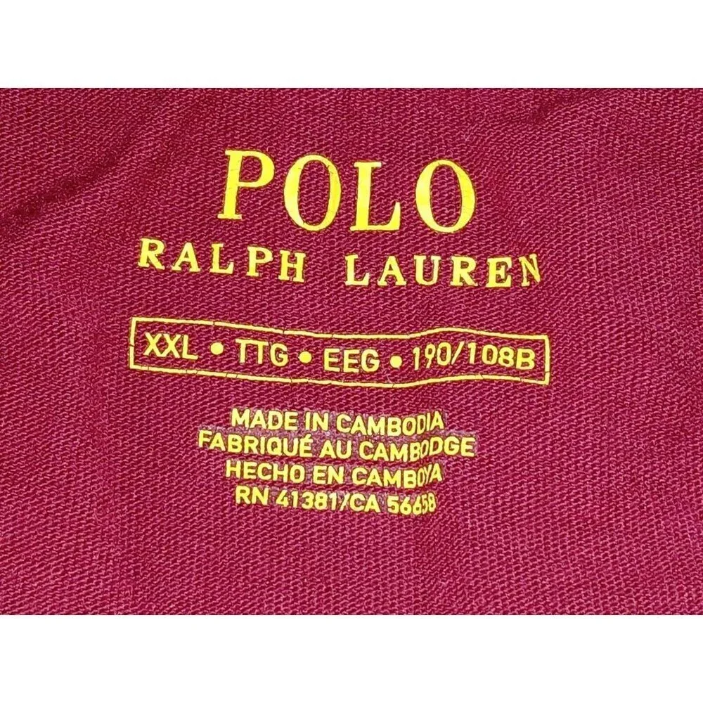 Polo Ralph Lauren Men's XXL Burgundy Basic T-shirt Green Pony Logo Long Sleeve